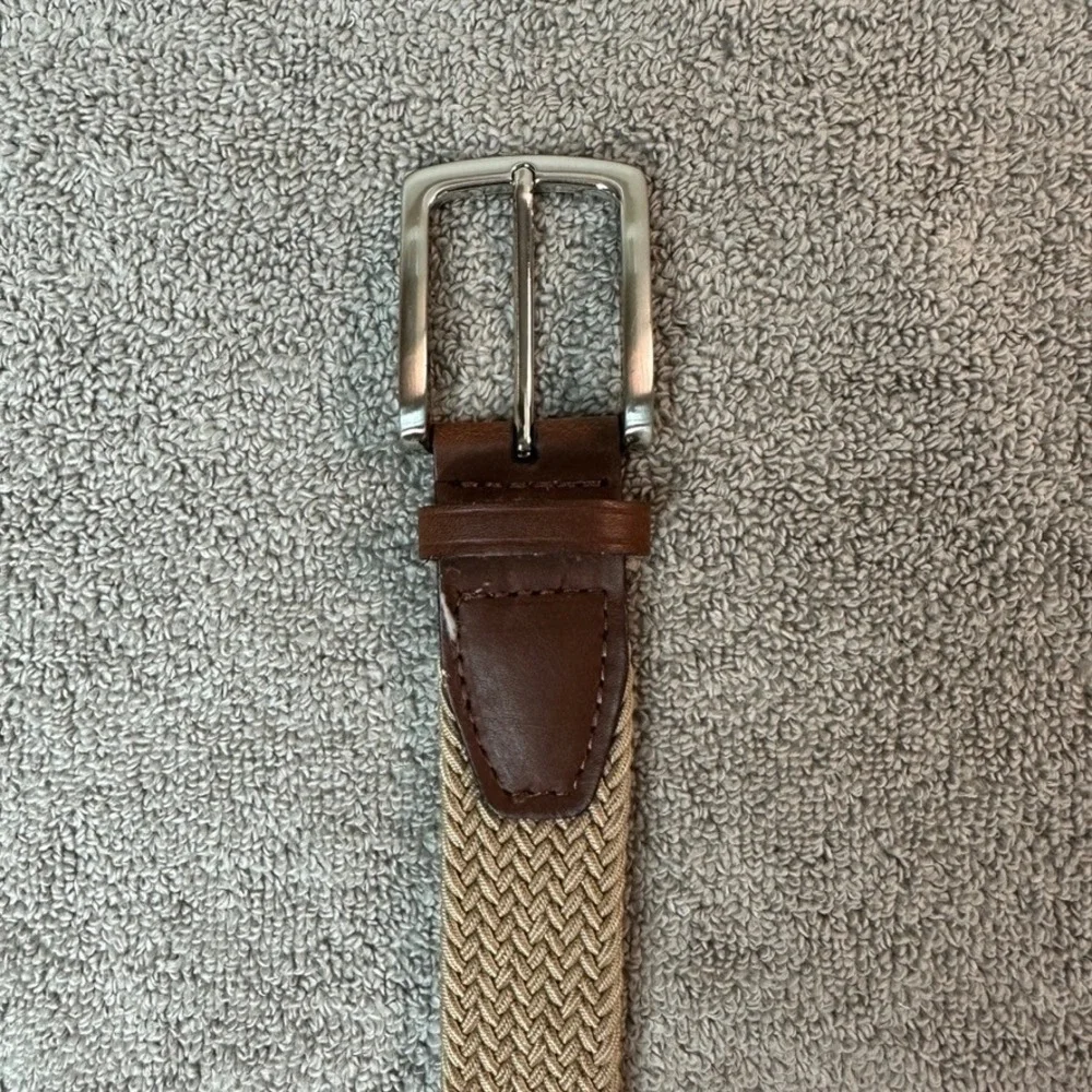 AFD Mens Woven Stretch Belt Tan Brown Bonded Leather Braided Size 42 105cm